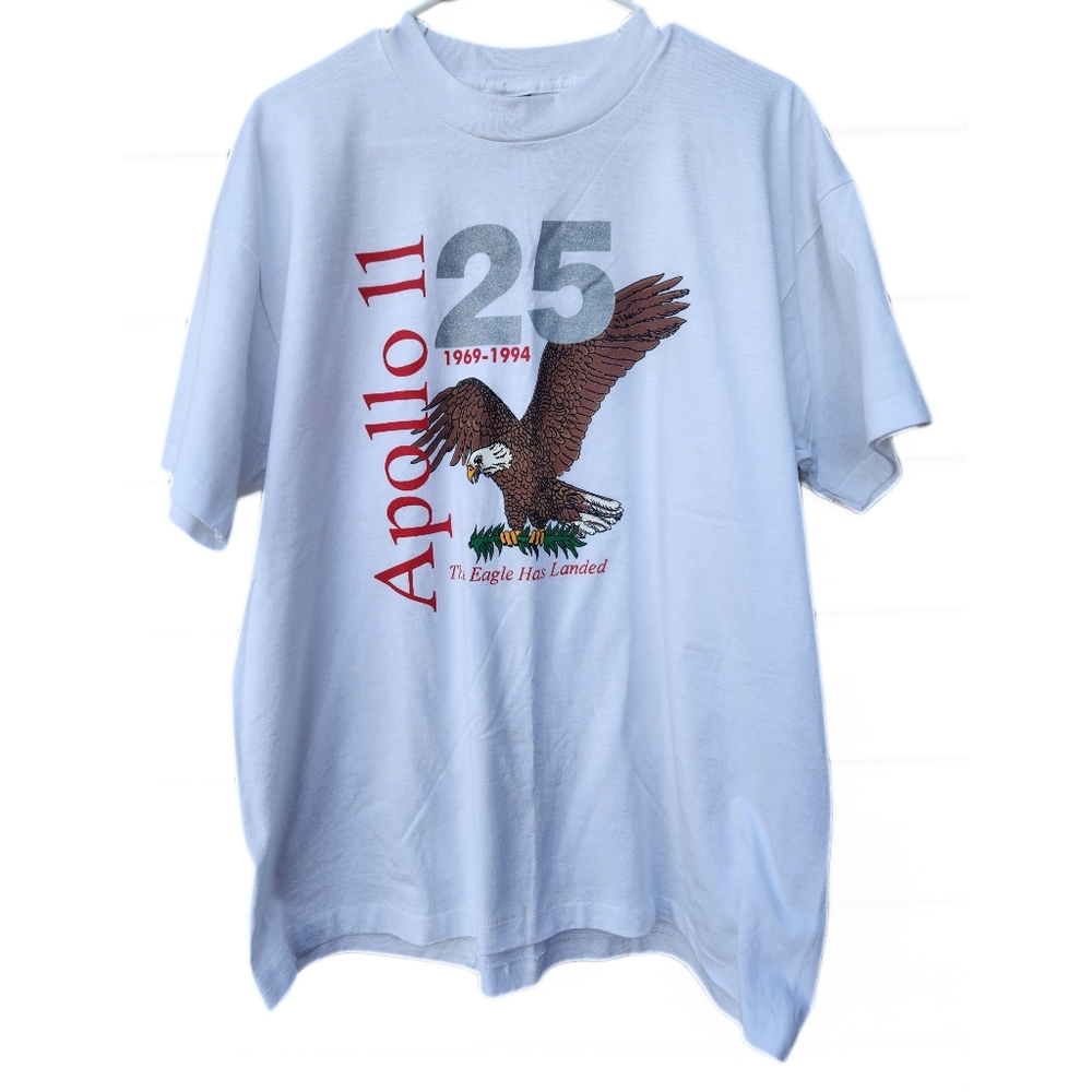Apollo 11 Mens The Eagle Has Landed 25th Anniversary XL 90s White T-Shirt
